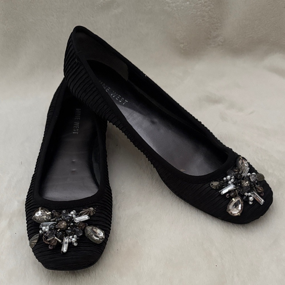 Nine West Black Bejeweled Flats